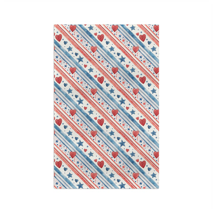Patriotic Red Hearts & Stars Microfiber Tea Towel