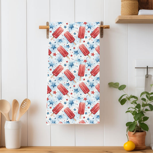 Patriotic Red Popsicle & Stars Microfiber Tea Towel