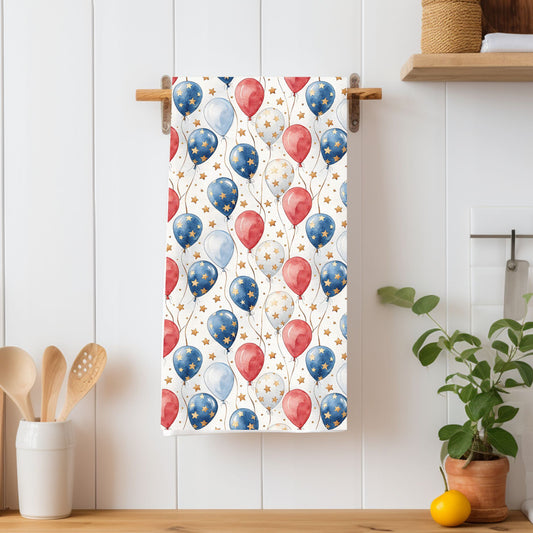 Patriotic Red White & Blue Balloons Microfiber Tea Towel