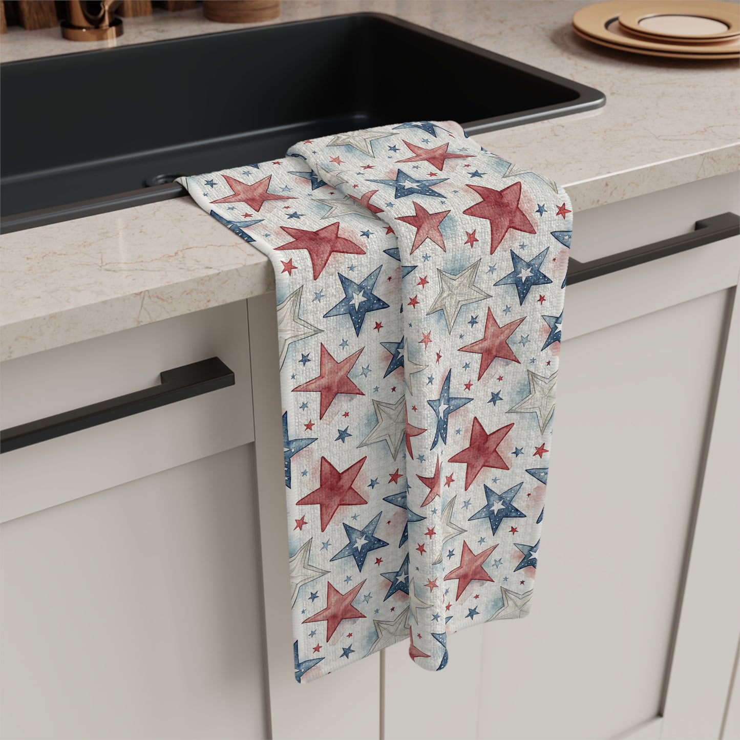 Patriotic Red White & Blue Stars Microfiber Tea Towel