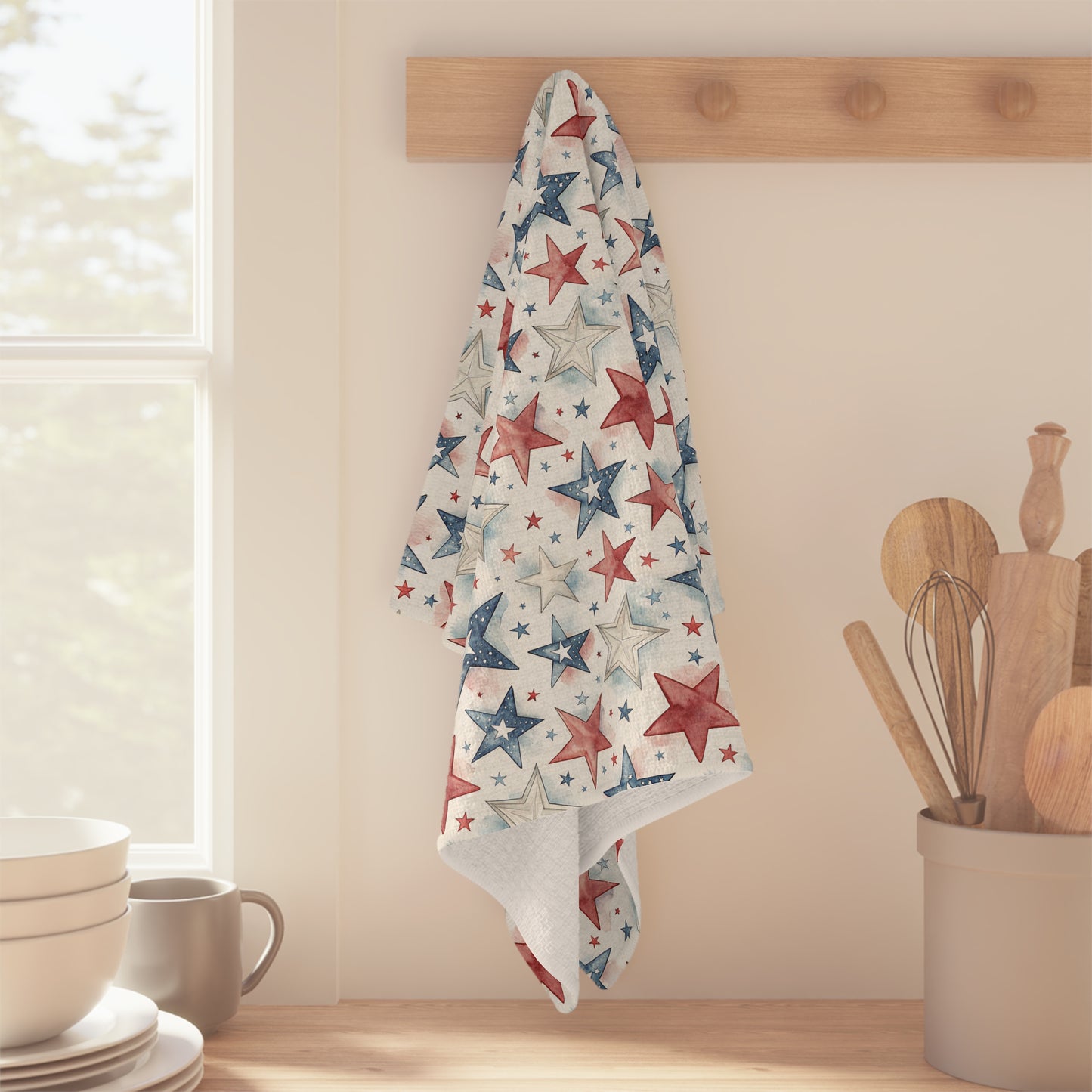 Patriotic Red White & Blue Stars Microfiber Tea Towel