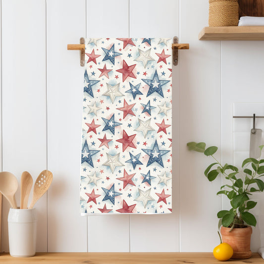 Patriotic Red White & Blue Stars Microfiber Tea Towel