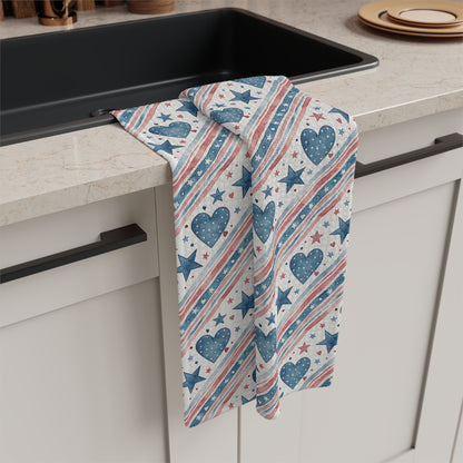 Patriotic Stars & Hearts Microfiber Tea Towel