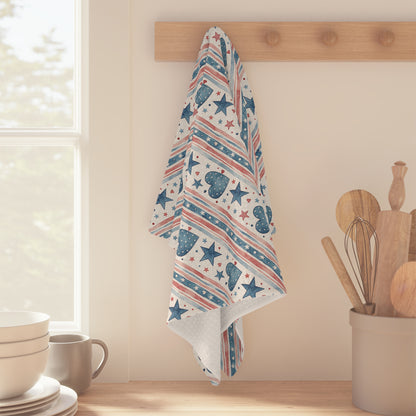 Patriotic Stars & Hearts Microfiber Tea Towel
