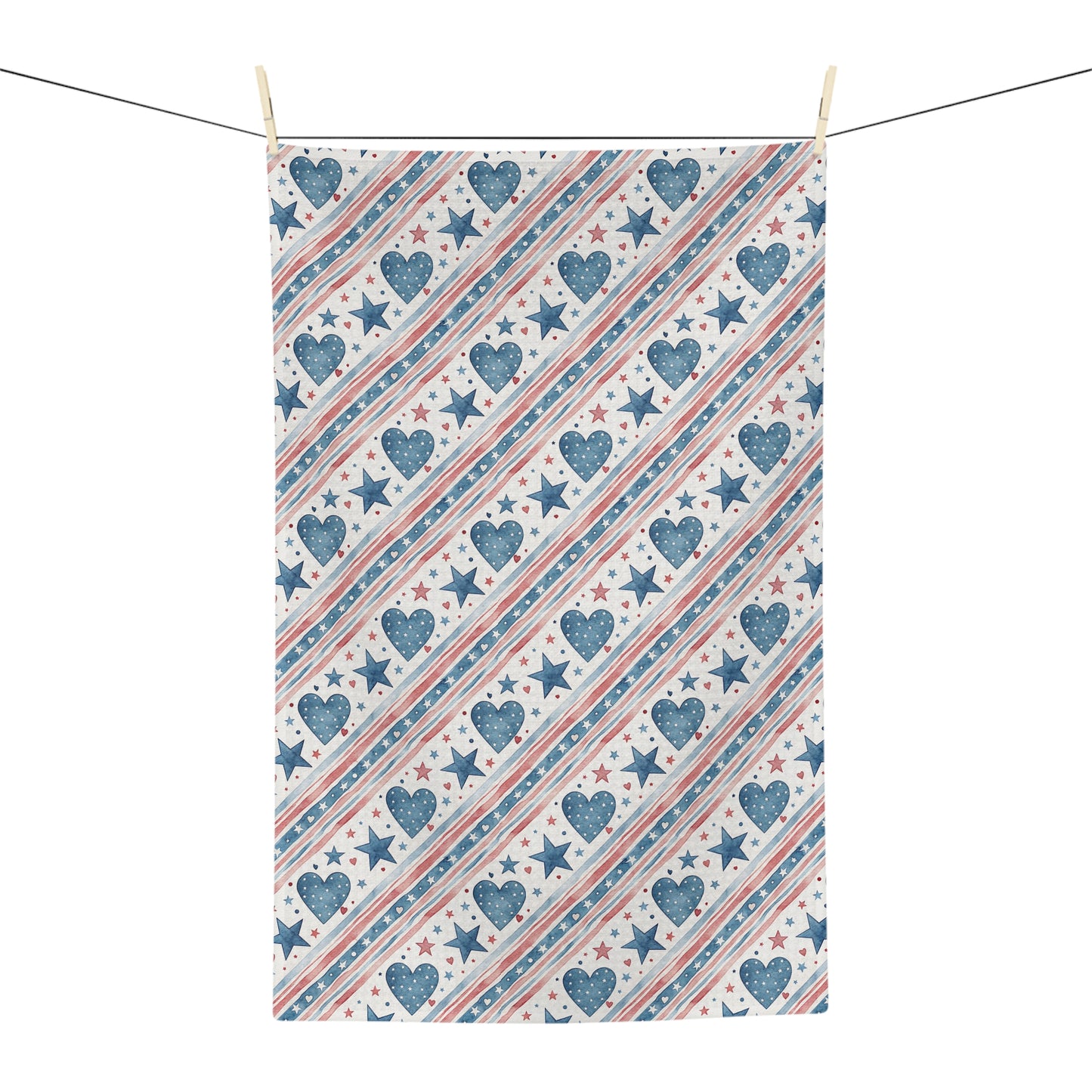 Patriotic Stars & Hearts Microfiber Tea Towel