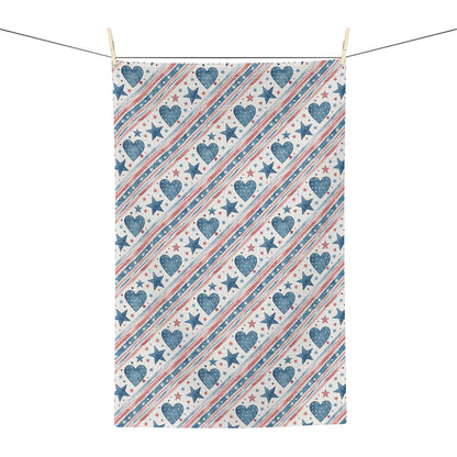 Patriotic Stars & Hearts Microfiber Tea Towel