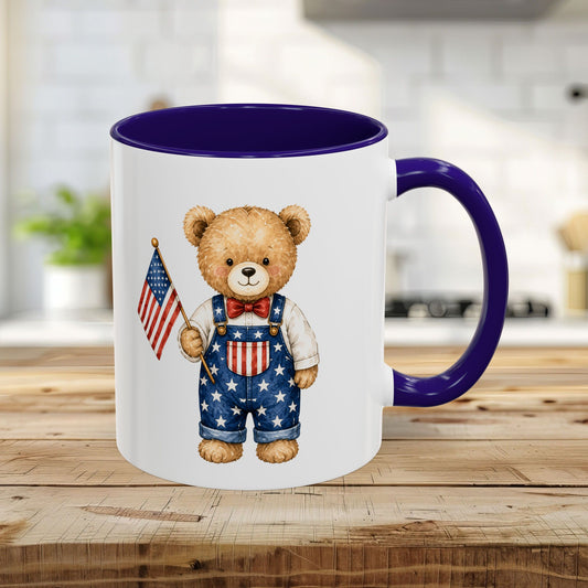 Patriotic Teddy Bear Boy with Flag Mug (11/15oz)