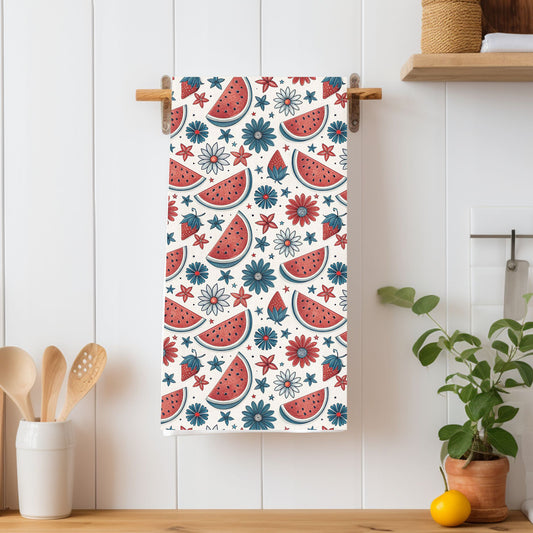 Patriotic Watermelon Floral Microfiber Tea Towel