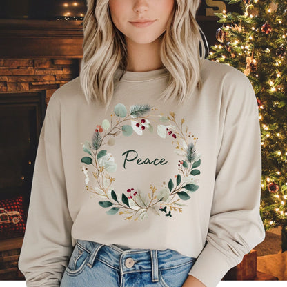 Peace Christmas Wreath Long Sleeve Tee