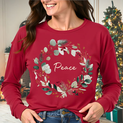 Peace Christmas Wreath Long Sleeve Tee