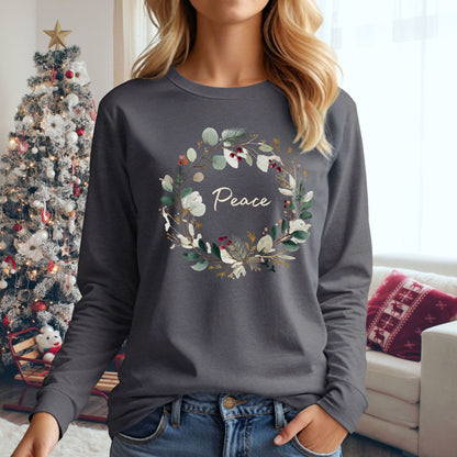 Peace Christmas Wreath Long Sleeve Tee