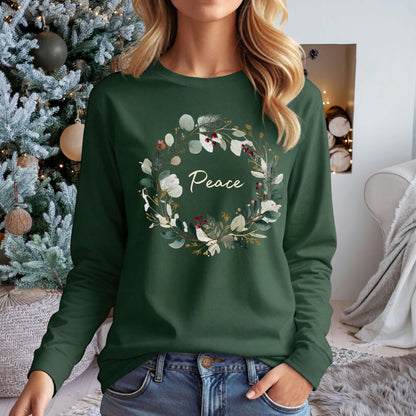 Peace Christmas Wreath Long Sleeve Tee