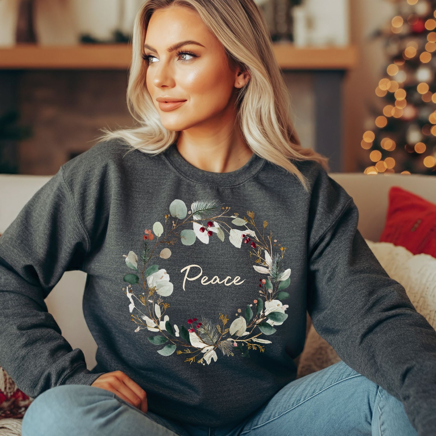 Peace Christmas Wreath Sweatshirt