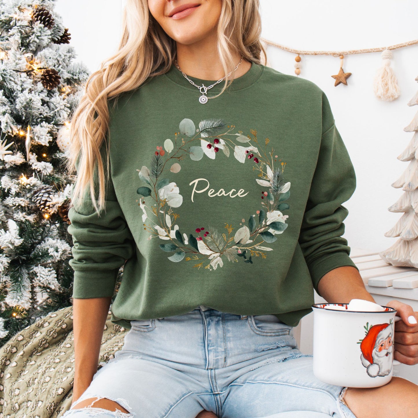 Peace Christmas Wreath Sweatshirt