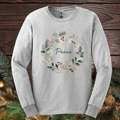 Peace Floral Christmas Wreath Long Sleeve Tee
