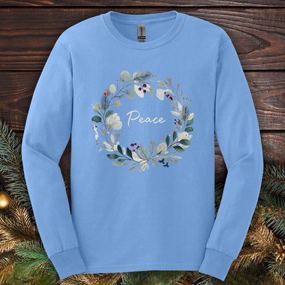Peace Floral Christmas Wreath Long Sleeve Tee