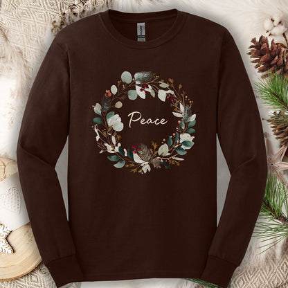 Peace Floral Christmas Wreath Long Sleeve Tee