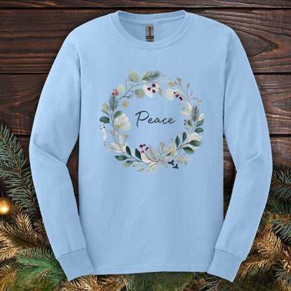 Peace Floral Christmas Wreath Long Sleeve Tee