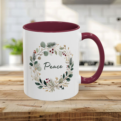 Peace Floral Christmas Wreath Mug (11/15oz)