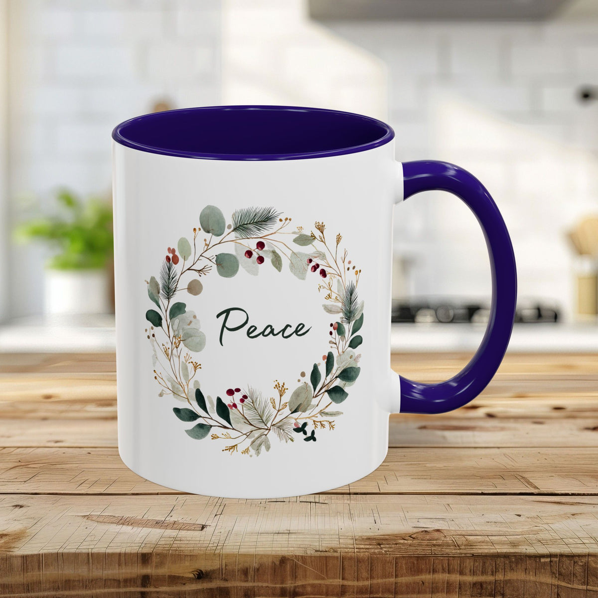 Peace Floral Christmas Wreath Mug (11/15oz)