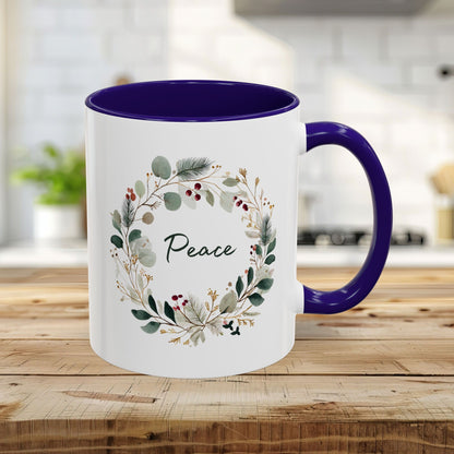 Peace Floral Christmas Wreath Mug (11/15oz)