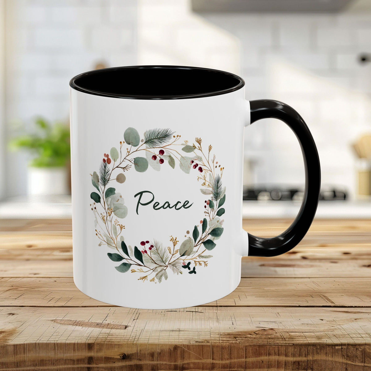 Peace Floral Christmas Wreath Mug (11/15oz)