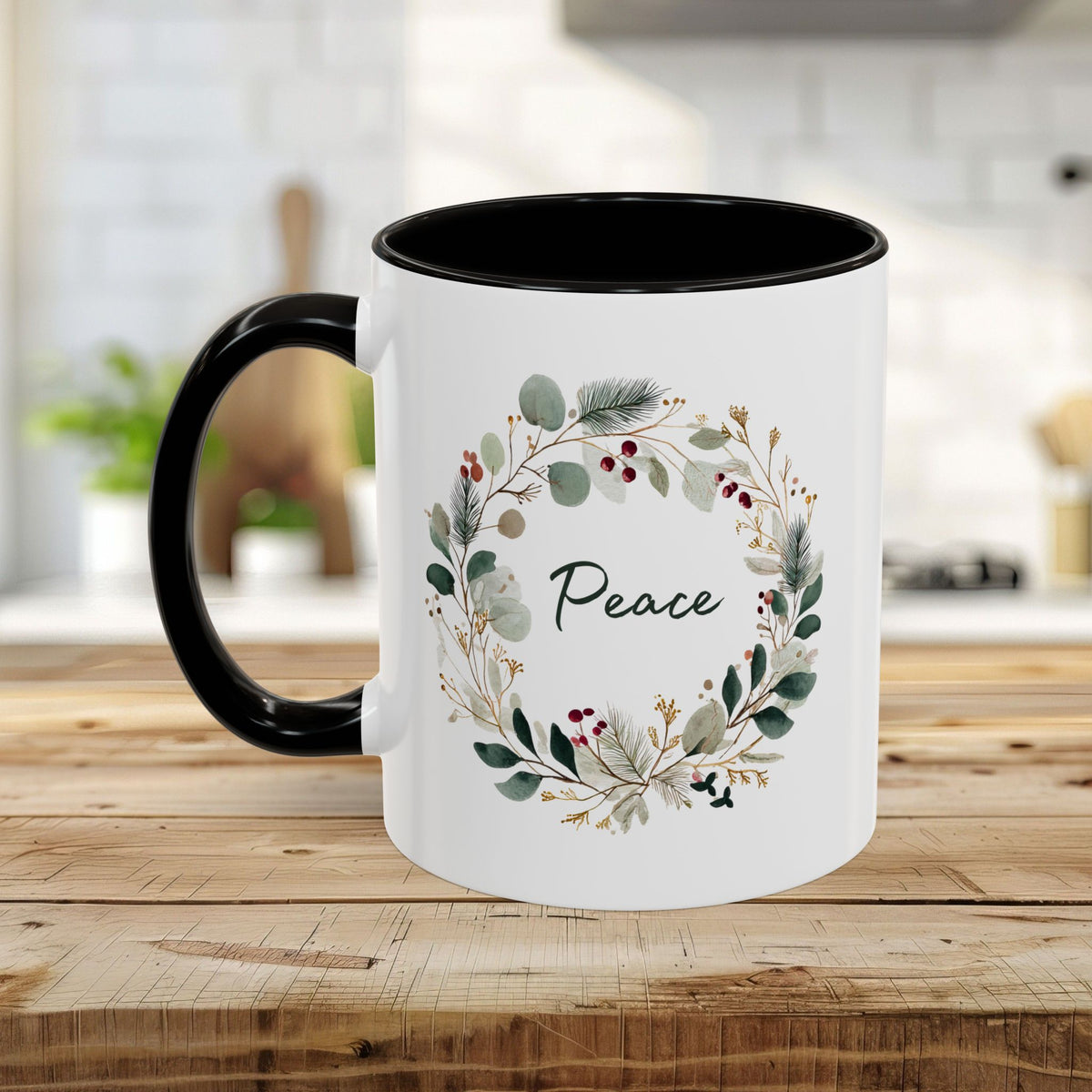 Peace Floral Christmas Wreath Mug (11/15oz)