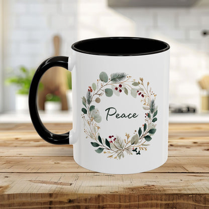 Peace Floral Christmas Wreath Mug (11/15oz)