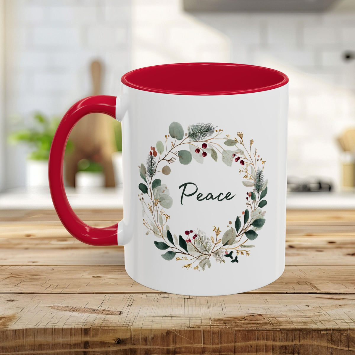Peace Floral Christmas Wreath Mug (11/15oz)