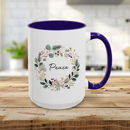Peace Floral Christmas Wreath Mug (11/15oz)