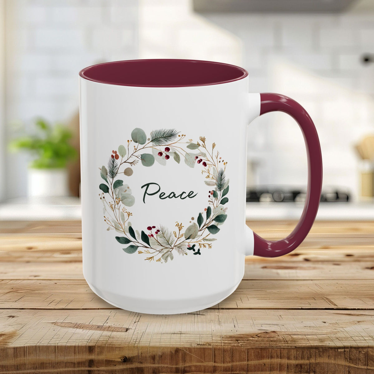 Peace Floral Christmas Wreath Mug (11/15oz)