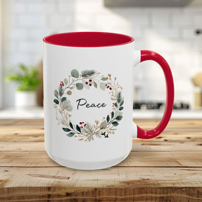 Peace Floral Christmas Wreath Mug (11/15oz)