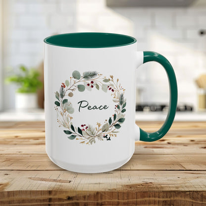 Peace Floral Christmas Wreath Mug (11/15oz)