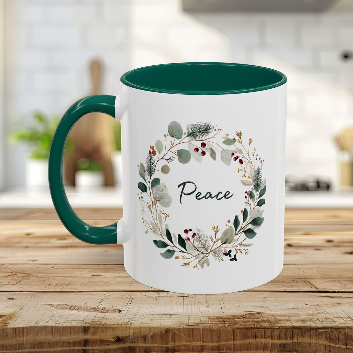 Peace Floral Christmas Wreath Mug (11/15oz)