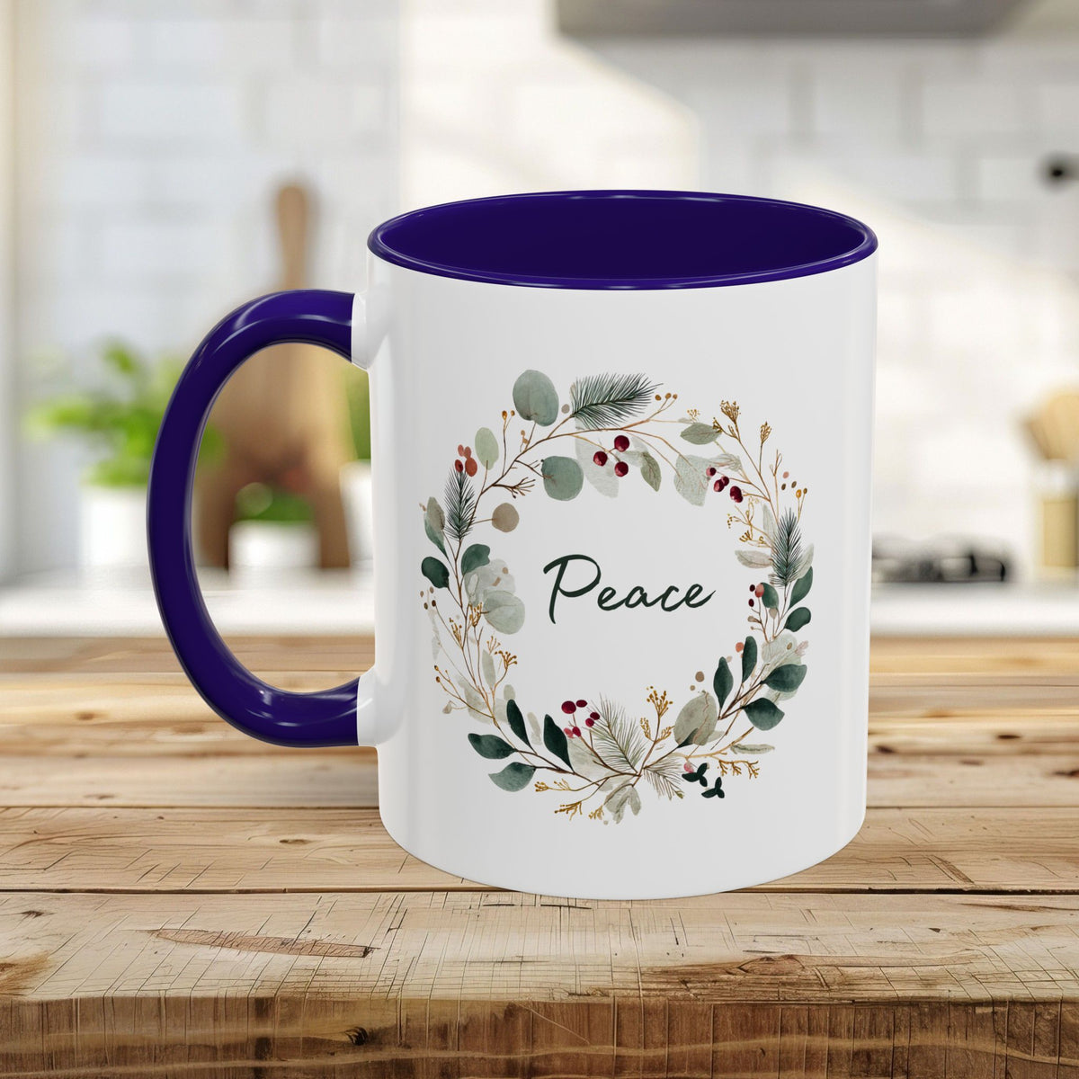 Peace Floral Christmas Wreath Mug (11/15oz)