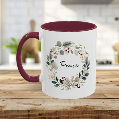 Peace Floral Christmas Wreath Mug (11/15oz)