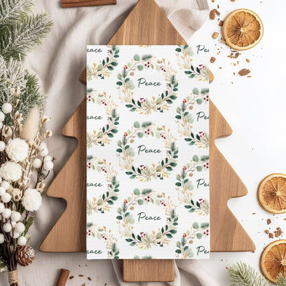 Peace Floral Christmas Wreath Tea Towel