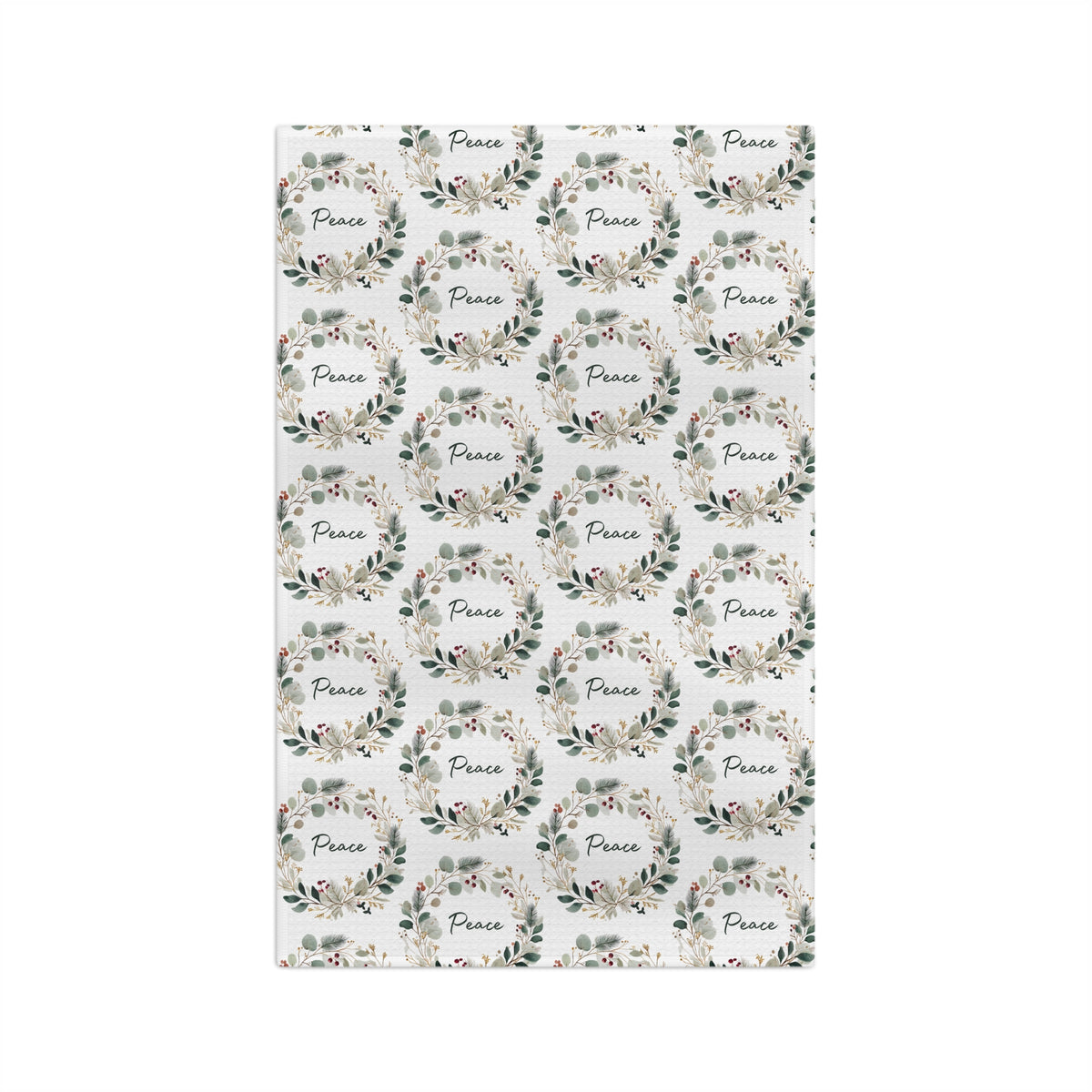 Peace Floral Christmas Wreath Tea Towel