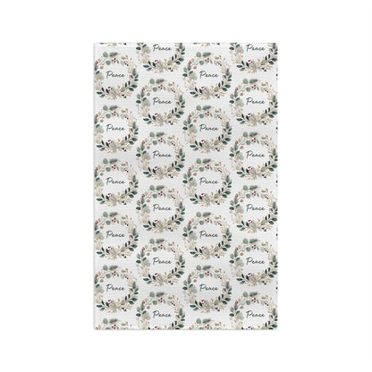 Peace Floral Christmas Wreath Tea Towel