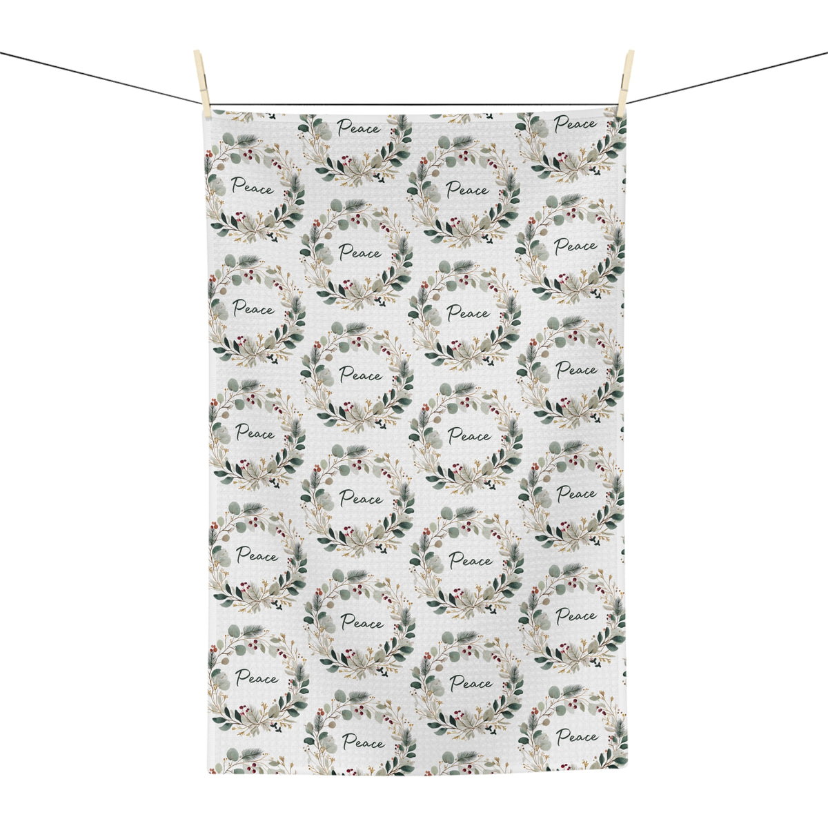 Peace Floral Christmas Wreath Tea Towel