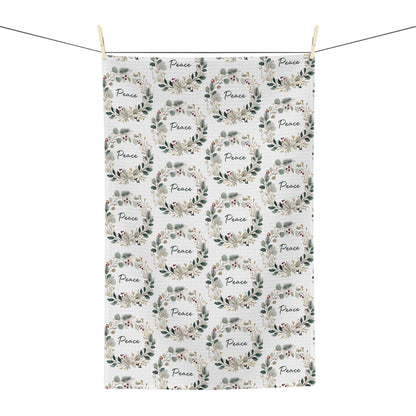 Peace Floral Christmas Wreath Tea Towel