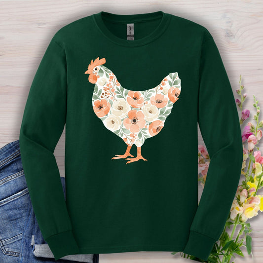Peaches and Cream Floral Hen Long Sleeve Tee