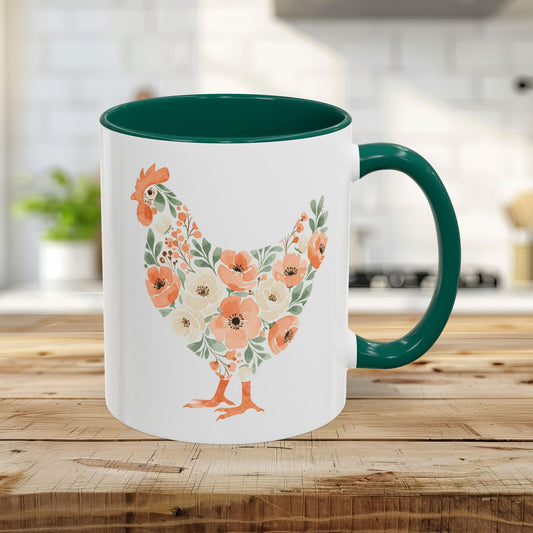 Peaches and Cream Floral Hen Mug (11/15oz)