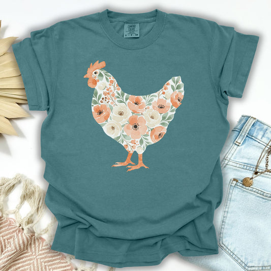 Peaches and Cream Floral Hen T-Shirt