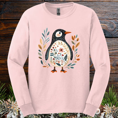 Penguin Folk Art Watercolor Long Sleeve Tee