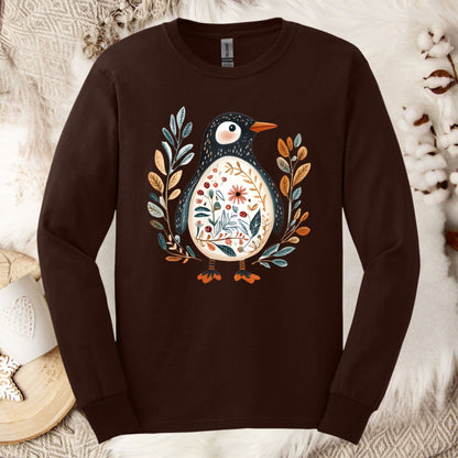 Penguin Folk Art Watercolor Long Sleeve Tee