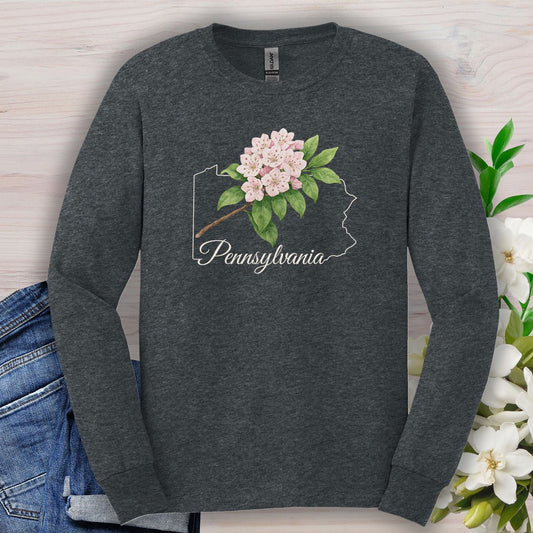 Pennsylvania State Flower Long Sleeve Tee - Mountain Laurel