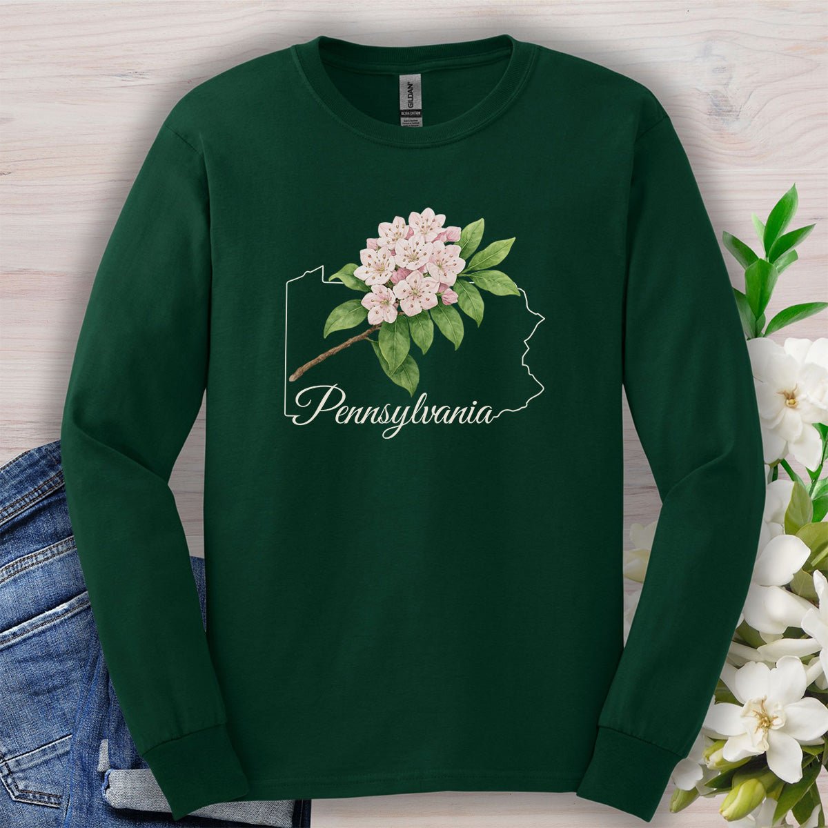 Pennsylvania State Flower Long Sleeve Tee - Mountain Laurel