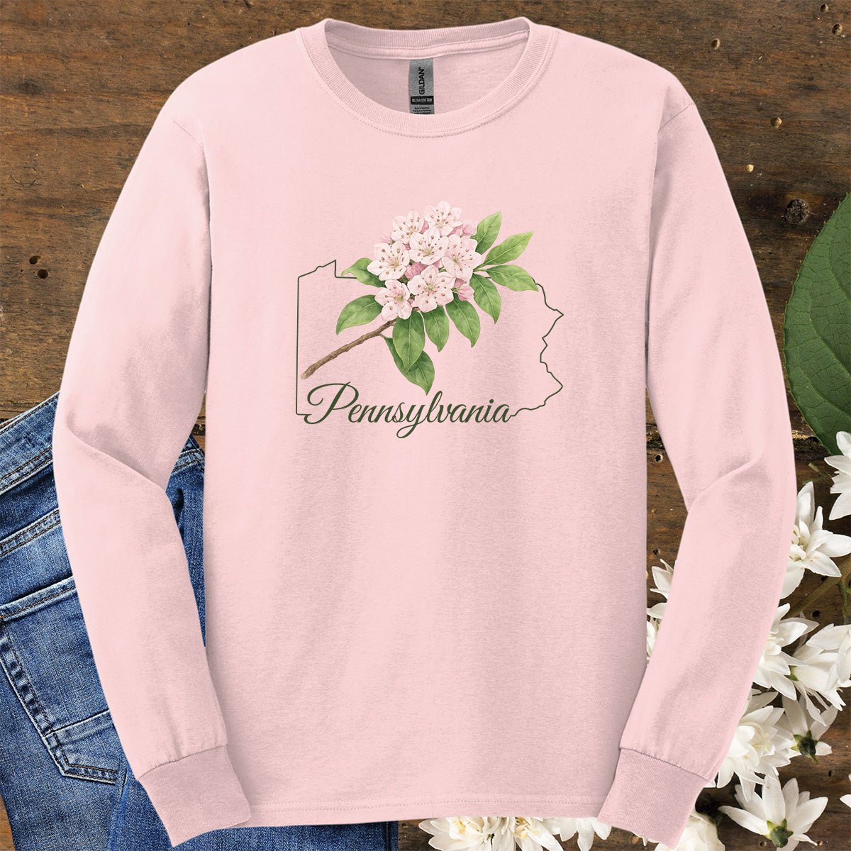 Pennsylvania State Flower Long Sleeve Tee - Mountain Laurel