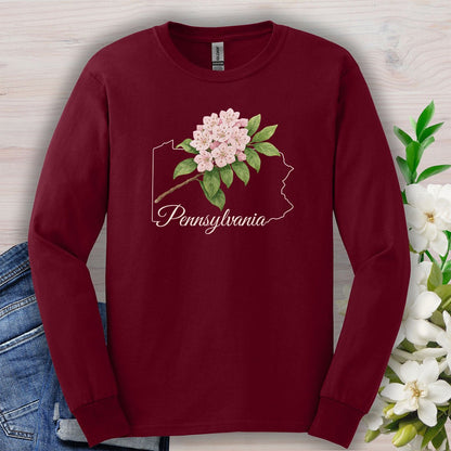 Pennsylvania State Flower Long Sleeve Tee - Mountain Laurel